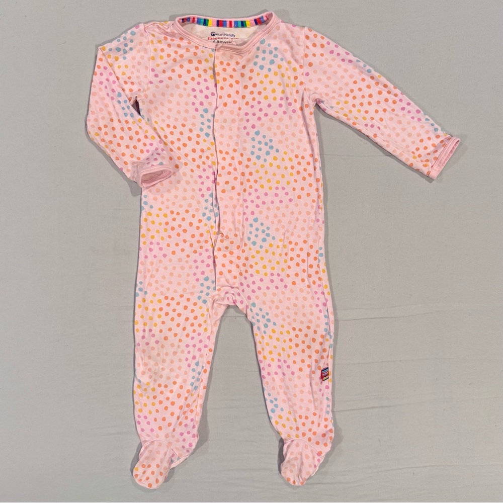 Magnetic Me Pink Sparkle Footie Girls 6-9M Modal Sleeper Pajamas Polka Dots